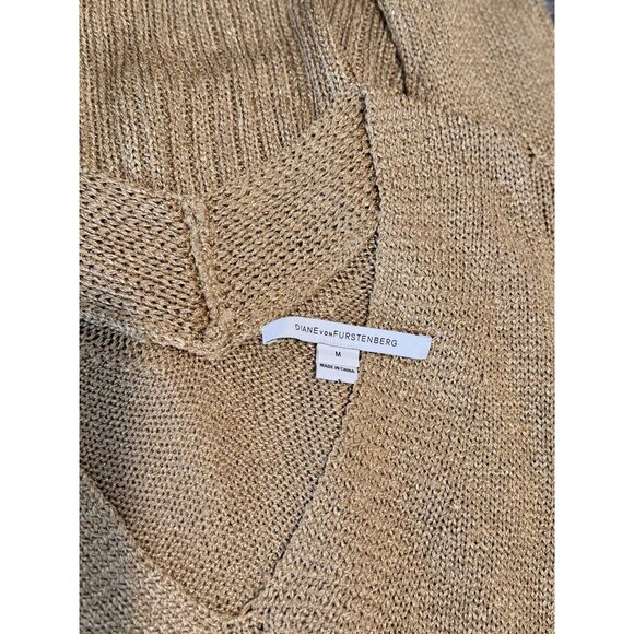 Diane Von Furstenberg Women Sweater Gold Acetate V Neck Pullover Jumper M Medium - Picture 3 of 11